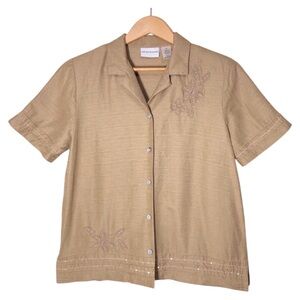 Alfred Dunner Womens Silk Linen Blend Shirt Size 10